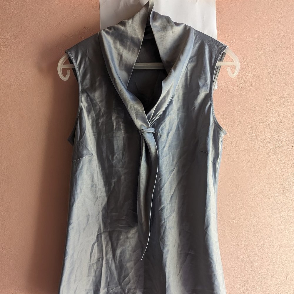 Tahari ASL Scarf Neck Blouse, S, Gray